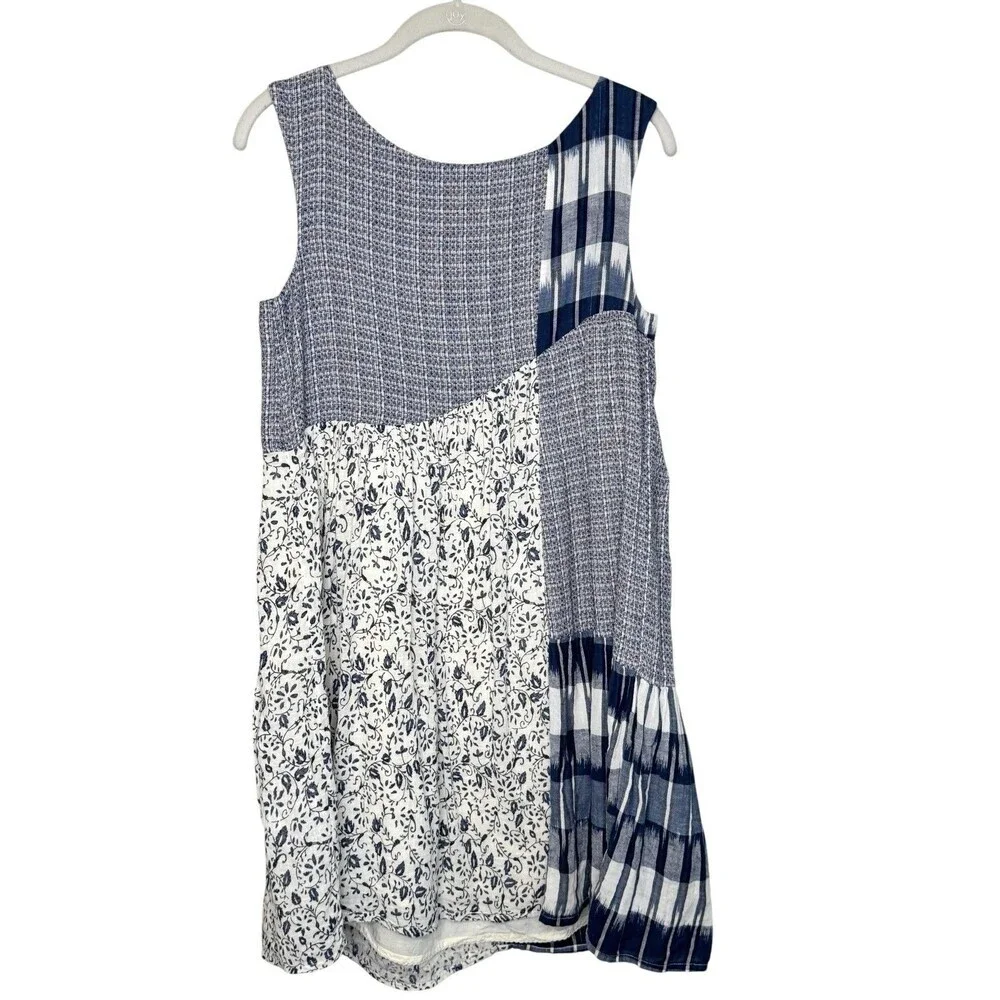 Holding Horses Dress Womens Small Blue Patchwork Sleeveless Boho Anthropologie